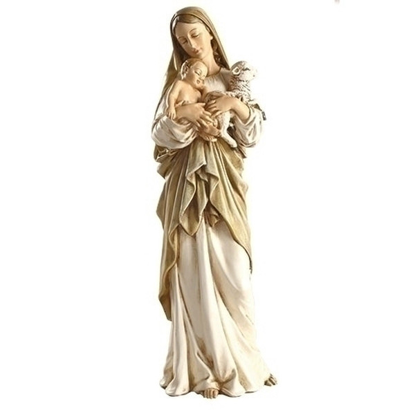 Madonna holding Child and Lamb Statue 12" H